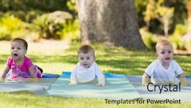  Presentation with babies - PPT layouts featuring three babies crawling on exercise-mat in park background and a yellow colored foreground