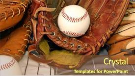  Presentation with mlb baseball in a glove - Amazing PPT theme having three baseball gloves on uniforms backdrop and a  colored foreground