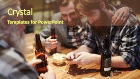  Presentation with pub - Presentation theme featuring three bearded men with bottles of beer spending time in pub background and a tawny brown colored foreground