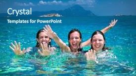  Presentation with women - Cool new PPT theme with three beautiful attractive young women backdrop and a  colored foreground