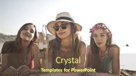  Presentation with beer bottle - Colorful PPT layouts enhanced with three-beautiful-girls-lying backdrop and a tawny brown colored foreground