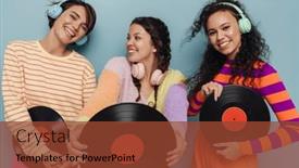  Presentation with vinyl - PPT layouts featuring three-beautiful-young-girls background and a tawny brown colored foreground