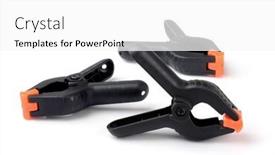  Presentation with plastic - Audience pleasing PPT theme consisting of three-black-plastic-spring-clamps backdrop and a white colored foreground