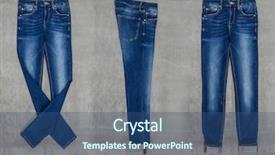  Trousers PPT template - Presentation theme having three blue jeans trousers gray on background background and a ocean colored foreground