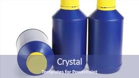  Presentation with plastic containers - Slide deck with three blue plastic containers on white background background and a ocean colored foreground