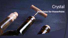  Presentation with corkscrew - Colorful slide deck enhanced with three bottle wine and corkscrew on blue wooden background backdrop and a tawny brown colored foreground