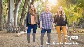  Presentation with outdoors - PPT theme with three brother and sisters portrait background and a coral colored foreground