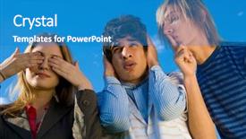  Presentation with hear - Theme enhanced with three buddhist monkeys concept - i see nothing i hear nothing i will not tell anything to anyone background and a teal colored foreground