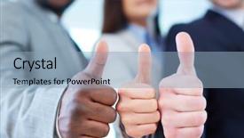  Presentation with partners - Slide set consisting of three business partners keeping thumbs background and a light blue colored foreground