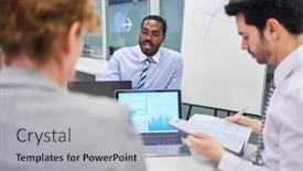  Presentation with planning - Presentation having three-business-people-international-startup background and a light gray colored foreground