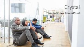  Presentation with bankruptcy - Amazing slide set having three-business-people-sit-exhausted backdrop and a white colored foreground
