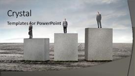  Presentation with height - Slide deck with three business people standing background and a light gray colored foreground