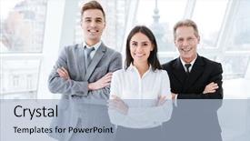  Presentation with black people trying to cross a broken bridge for peace - PPT layouts consisting of three business people with arms background and a light blue colored foreground