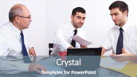  Presentation with meeting table - Theme featuring three businessman one mature and two young ones sitting at table during meeting background and a seafoam green colored foreground