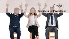  Presentation with bubble - Colorful theme enhanced with three-businessmen-holding-speech-bubble backdrop and a soft green colored foreground