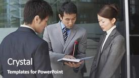  Presentation with reading - Slide deck featuring three businesspeople reading book outside background and a  colored foreground