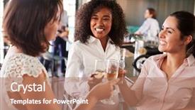  Presentation with bar drinks wine - PPT theme consisting of three businesswoman meeting background and a coral colored foreground