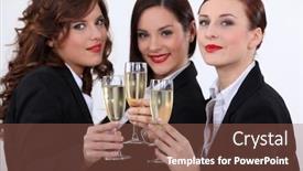  Presentation with champagne - PPT theme having three-businesswomen-drinking-champagne background and a violet colored foreground