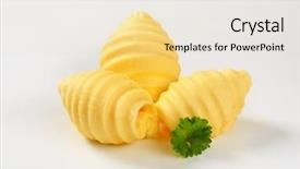  Presentation with shells - Slide set with three butter shells decorated with sprig of parsley background and a lemonade colored foreground