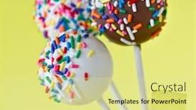  Presentation with cake - Colorful theme enhanced with three-cake-pops-against backdrop and a blonde colored foreground