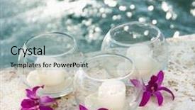  Presentation with purple orchids - Audience pleasing PPT theme consisting of three candles and three purple orchids by pool backdrop and a light gray colored foreground