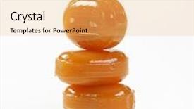  Presentation with three - Presentation theme consisting of three caramel candies on white background background and a yellow colored foreground