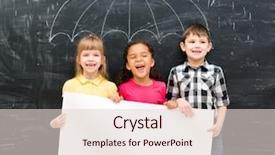  Presentation with white sheet - Presentation theme having three cheerful children holding white empty paper sheet background and a lemonade colored foreground