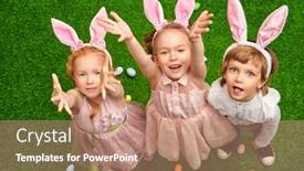  Presentation with children hands - Audience pleasing slides consisting of three-cheerful-children-in-rabbit backdrop and a coral colored foreground