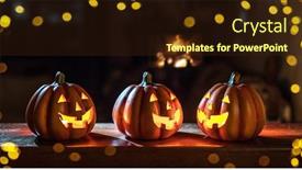  Presentation with halloween pumpkins thanksgiving day - Slide set with three-cheerful-glowing-halloween-pumpkins background and a wine colored foreground
