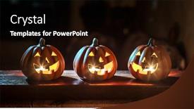  Presentation with halloween - Slide deck consisting of three-cheerful-glowing-halloween-pumpkins background and a black colored foreground