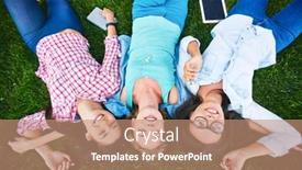  Presentation with teen girls - Beautiful slides featuring three cheerful teen girls in casual lying on green grass backdrop and a coral colored foreground