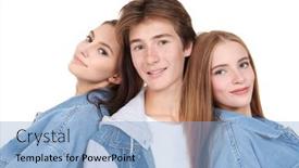  Presentation with teens - PPT layouts consisting of three-cheerful-teens-in-trendy background and a light blue colored foreground