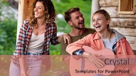  Presentation with cabin - PPT layouts with three-cheerful-young-friends-enjoying background and a  colored foreground