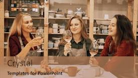  Presentation with ceramic - Presentation theme featuring three-cheerful-young-women-friends background and a coral colored foreground