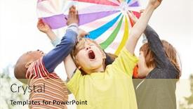  Presentation with team kids - Audience pleasing theme consisting of three-cheering-kids backdrop and a blonde colored foreground