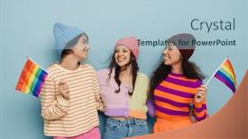  Presentation with rainbow lgbt - Presentation theme featuring three-cheery-young-girls background and a light blue colored foreground