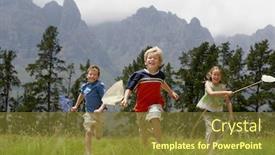  Presentation with children running - Presentation theme with three-children-7-9-running background and a tawny brown colored foreground