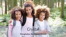  Presentation with children sadness - Slide set consisting of three children exploring woods together background and a sky blue colored foreground