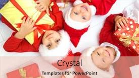  Presentation with group of children in christmas - PPT theme enhanced with three children in christmas background and a coral colored foreground