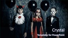  Presentation with black children - Colorful PPT layouts enhanced with three children in halloween carnival backdrop and a wine colored foreground