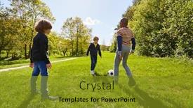  Presentation with summer camp - PPT layouts with three-children-play-football-together background and a gold colored foreground