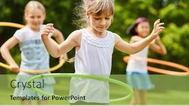  Presentation with play children - Slide set having three-children-play-with-tires background and a yellow colored foreground