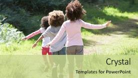  Presentation with children playing - Beautiful presentation theme featuring three children playing in woods backdrop and a soft green colored foreground