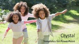  Presentation with children little child girl plays - Colorful slide deck enhanced with three children playing in woods backdrop and a soft green colored foreground