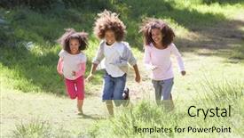 Presentation with children playing - Slide deck featuring three children playing in woods background and a  colored foreground