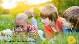  Presentation with play children - PPT theme featuring three-children-together-play background and a yellow colored foreground