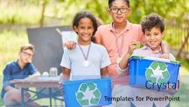  Presentation with volunteer - Audience pleasing presentation consisting of three-children-with-medals backdrop and a teal colored foreground