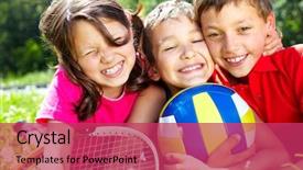  Presentation with sports children - Theme with three children with sports equipment background and a red colored foreground