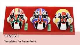  Presentation with opera - Beautiful slide set featuring three chinese beijing opera mask backdrop and a coral colored foreground