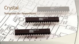  Presentation with schematic - Theme with three chip situated on schematic background background and a sky blue colored foreground